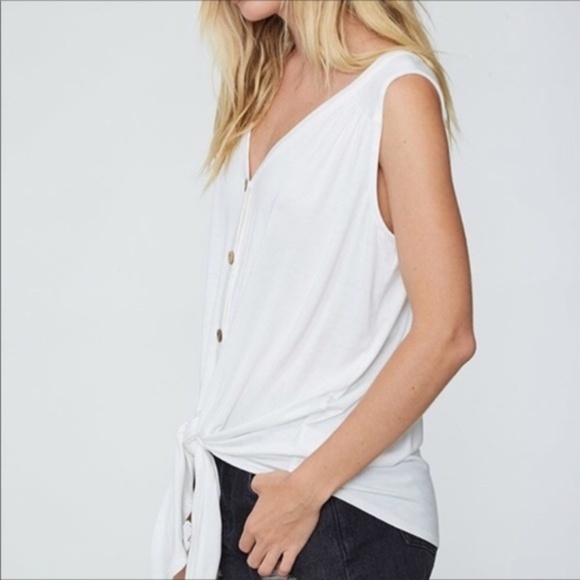 Payton White Button Up Tie Front Tank - Picture 3 of 4